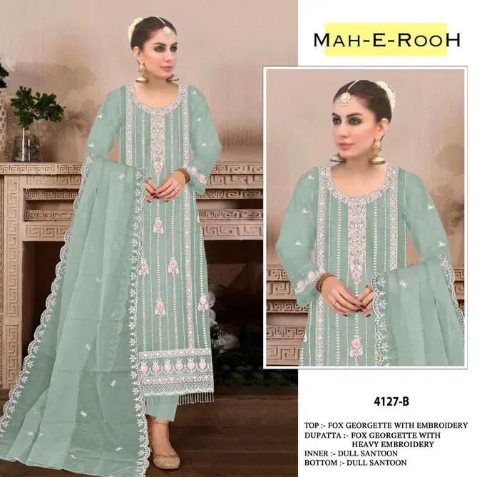 Mah E Rooh 4127 Embroidery Organza Pakistani Suits Wholesale Market
